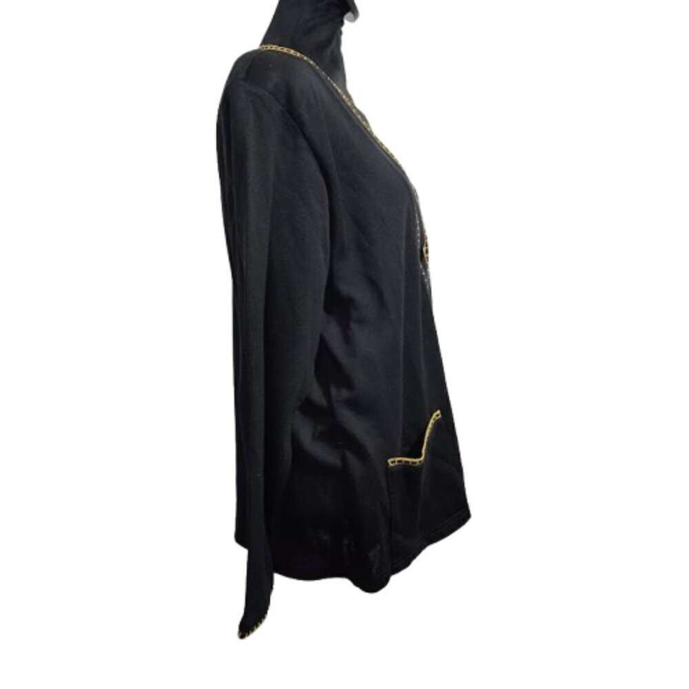 Cathy Daniels Long Sleeve Black W/Gold Trim Medium Blouse with Shoulder Pads NWT - Picture 3 of 10